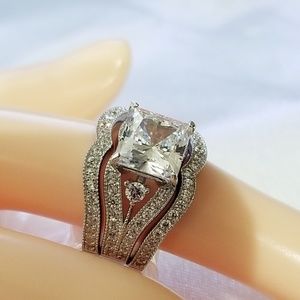 Real 925 Princess Cut Wedding Engagement Ring Set